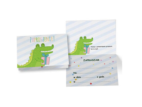 Zaproszenia z kopertą Krokodyl - 5 szt.