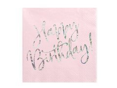 Serwetki urodzinowe jasnoróżowe Happy Birthday - 33 cm - 20 szt.