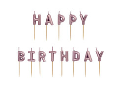 Świeczki pikery napis Happy Birthday - różowe złoto