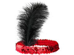 Opaska z piórem i cekinami Retro czerwona - 1 szt.