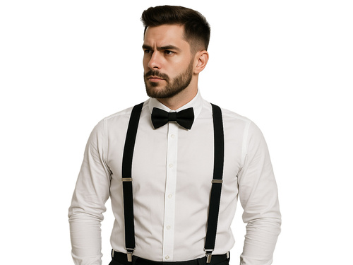 Czarny zestaw akcesoriów szelki z dużą muszką - 2 szt.