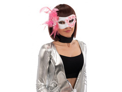 Maska karnawałowa biała z różami i piórami