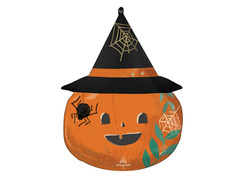 Balon foliowy Dynia w kapeluszu na Halloween - 53 x 66 cm - 1 szt.