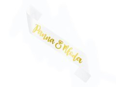Biała szarfa z napisem Panna Młoda - 1 szt.