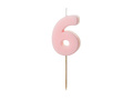 Świeczka cyferka sześć jasnoróżowa - 6 - 1 szt.