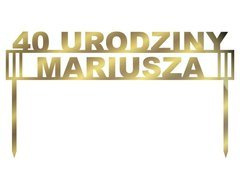 Topper z lustrzanej pleksi złoty na tort personalizowany