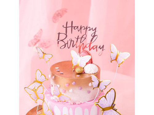 Topper na tort Happy Birthday różowe złoto - 1 szt.