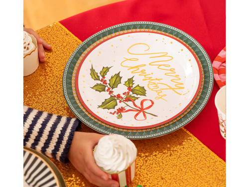 Talerzyki papierowe bożonarodzeniowe Ostrokrzew - 22,8 cm - 10 szt.