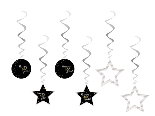 Dekoracja wisząca świderki Happy New Year - 6 szt.