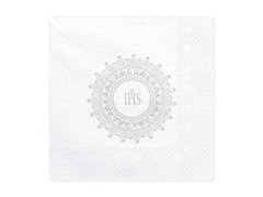 Serwetki komunijne ze srebrnym IHS - białe - 33x33 - 20 szt