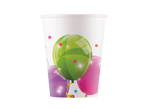Kubeczki papierowe Błyszczące Baloniki - 200 ml - 8 szt.