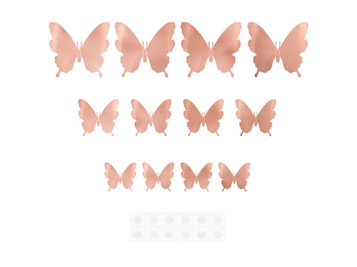 Naklejki motylki różowe złoto - 12 szt.