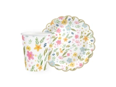 Zestaw kubeczki + talerzyki papierowe Polne Kwiaty - 12 szt.