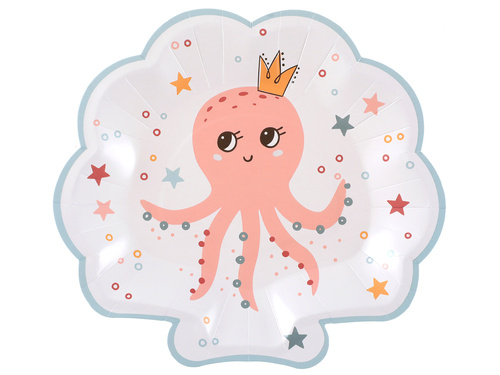 Talerzyki papierowe na urodziny różowa ośmiornica - 10 szt.