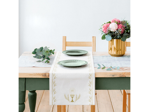 Dekoracja bieżnik na stół na I Komunię Świętą złoty - 40 cm x 24 m - 1 szt.