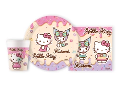 Zestaw kubeczki + serwetki + talerzyki papierowe Hello Kitty & Kuromi - 36 szt.