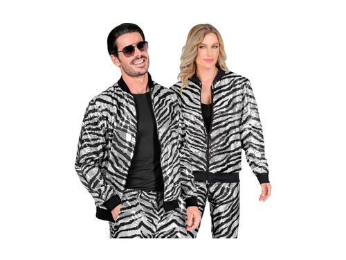 Srebrna Imprezowa cekinowa kurtka - bomberka - motyw zebry