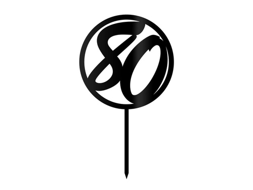 Topper z pleksi czarny na tort 80 urodziny - 1 szt.