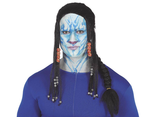 Peruka czarna z warkoczem i koralikami - 1 szt.