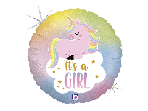 Balon foliowy It's a Girl z jednorożcem - 46 cm - 1 szt.