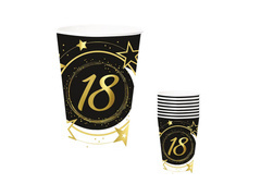 Kubeczki papierowe na osiemnaste urodziny czarne - 240 ml - 6 szt.