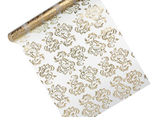 Organza biała z nadrukiem dwustronnym - 36 cm x 9 m.