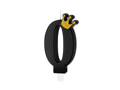 Świeczka cyferka zero czarna z koroną - 0 - 1 szt.