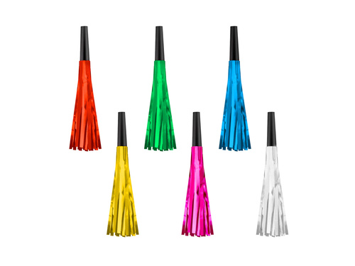 Gwizdki trąbki rozwijane z frędzelkami kolorowe - 6 szt