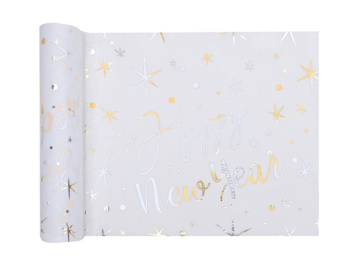 Bieżnik sylwestrowy Happy New Year biały - 28 cm x 3 m - 1 szt.