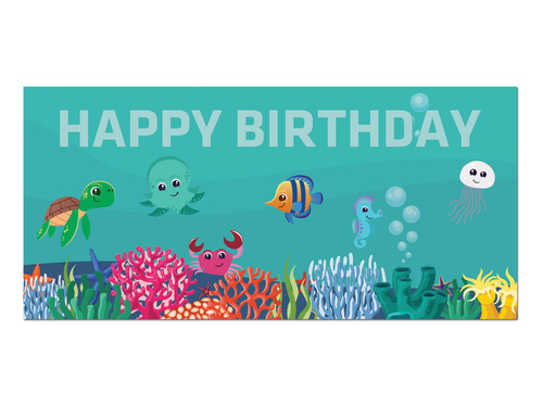 Plakat Happy Birthday Podwodny Świat - 70x33 cm