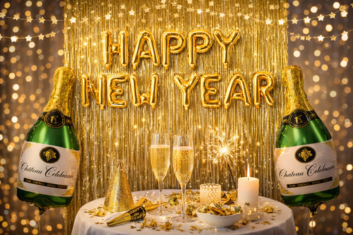 Zestaw Dekoracji na Sylwestra - złoty - 16 szt.