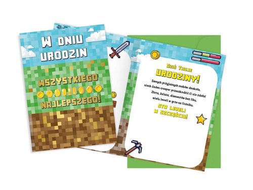 Kartka urodzinowa z kopertą na urodziny Piksele