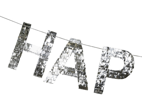 Baner urodzinowy Happy Birthday srebrny - 220 cm - 1 szt.