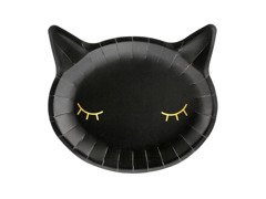 Talerzyki papierowe halloweenowe Kotek czarne - 22 x 20 cm - 6 szt.