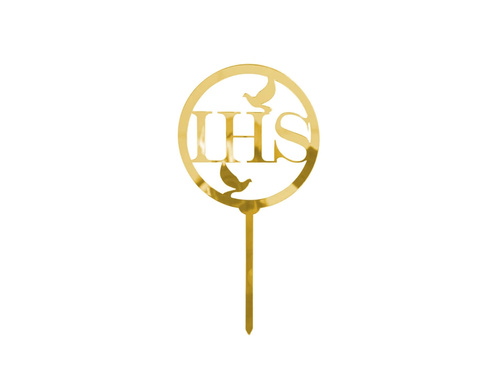 Topper na tort IHS złoty z pleksi - 1 szt.