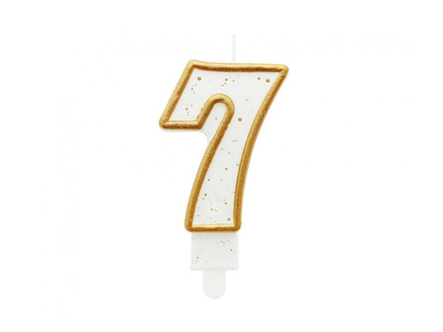 Świeczka cyferka ze złotą obwódką i brokatem - 7 - 1 szt.