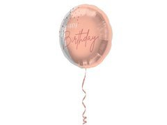 Balon foliowy różowe złoto Happy Birthday - 45 cm - 1 szt.