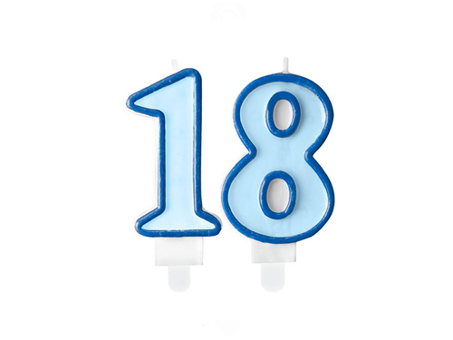 Świeczki cyferki błękitne - 18 - osiemnastka - 2 szt.