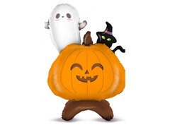 Balon foliowy Dynia z duchem i kotem na Halloween - 102 cm - 1 szt.