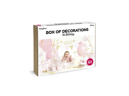 Party Box - Imprezowe Pudełko - Zestaw dekoracji na roczek 1st Birthday