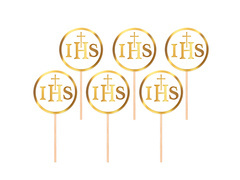 Pikery na tort Hostia IHS na I Komunię Świętą - 6 szt.