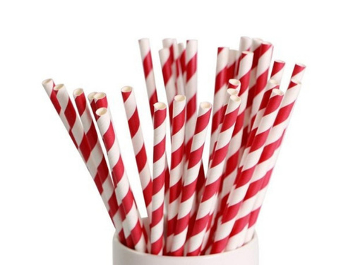 Słomki papierowe proste w czerwone paski - 20 szt.