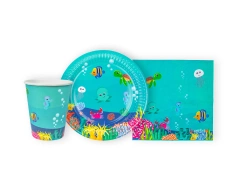 Zestaw kubeczki + serwetki + talerzyki papierowe Podwodny Świat - 36 szt.