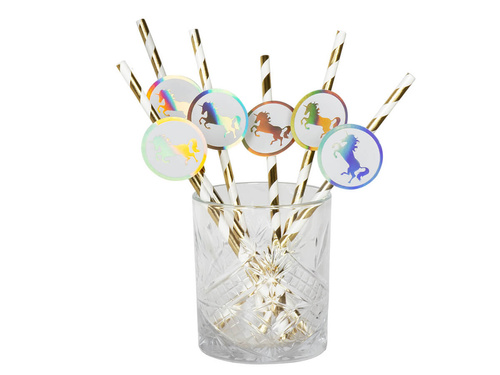 Słomki urodzinowe Złoty Jednorożec - 6 szt.