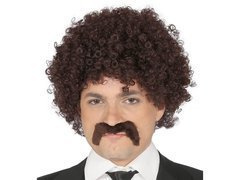 Brązowa peruka z lokami i wąsem - 1 szt.