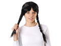 Peruka czarna z warkoczykami i grzywką - 1 szt.
