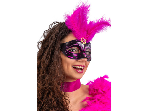 Maska karnawałowa z różowymi piórami