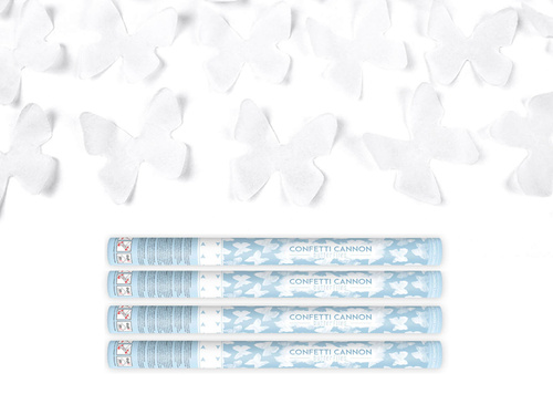 Tuba strzelająca białymi motylkami 60 cm 4 szt.