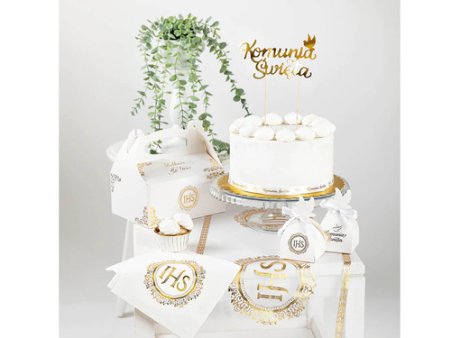 Topper na tort Komunia Święta złoty - 1 szt.