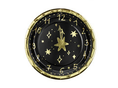 Talerzyki papierowe Zegar czarne - 18 cm - 6 szt.